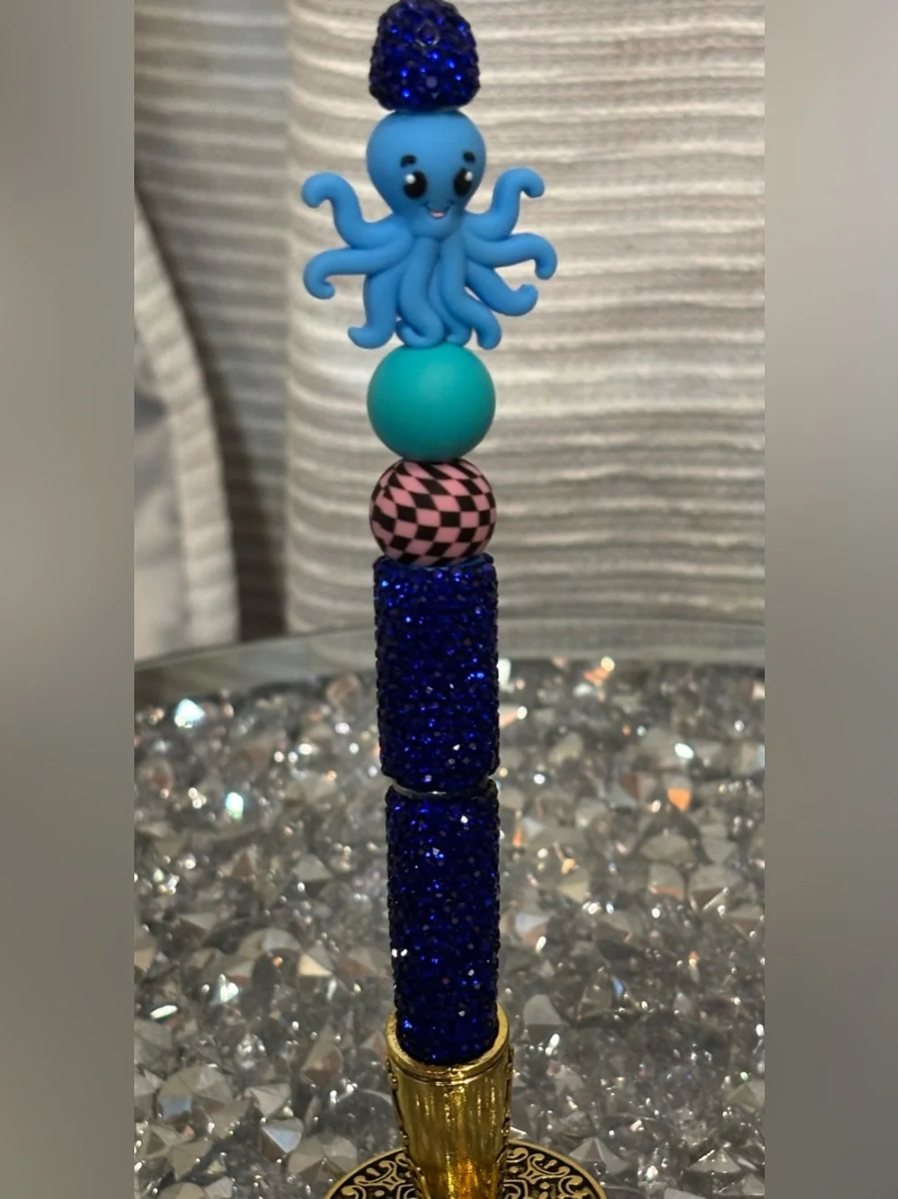 🐙 Handmade Blue Octopus Beaded Pen | Sparkly